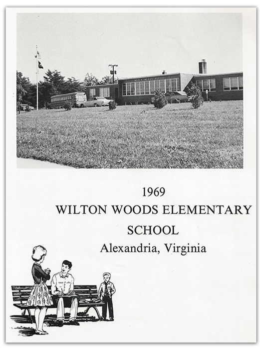 Photograph of the first page of Wilton Woods’ 1969 Classbook. A picture of the school is shown at the top of the page.
