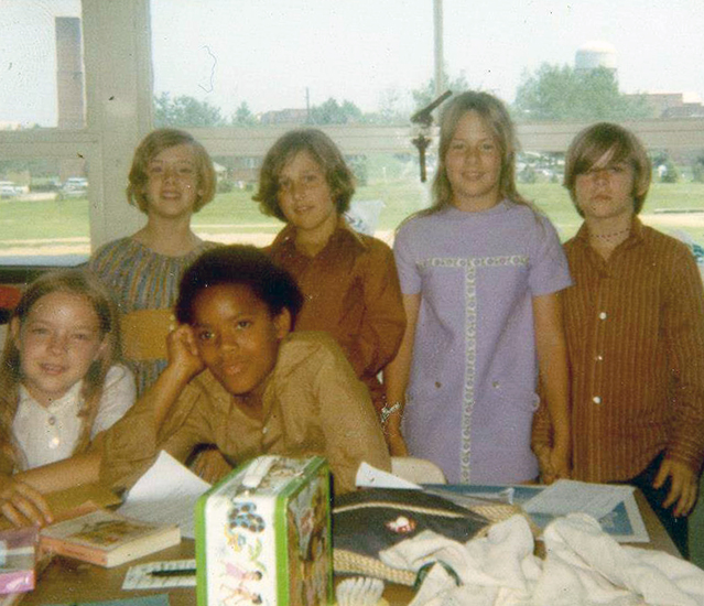 Photograph of a small group of students in a classroom at Willston Elementary School.