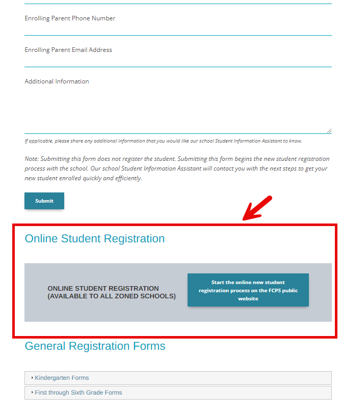 online student registration screenshot