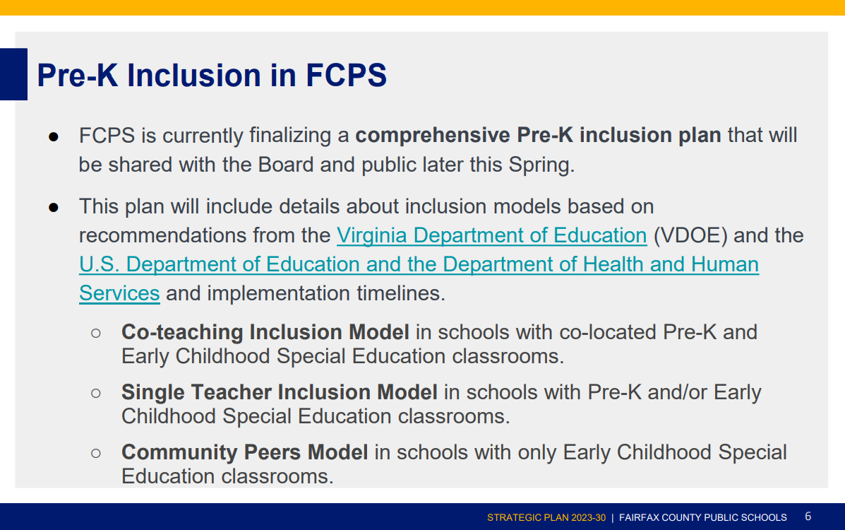 FCPS comprehensive pre-K inclusion plan