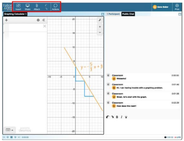 Tutor.com screenshot of graphing calculator tool in use