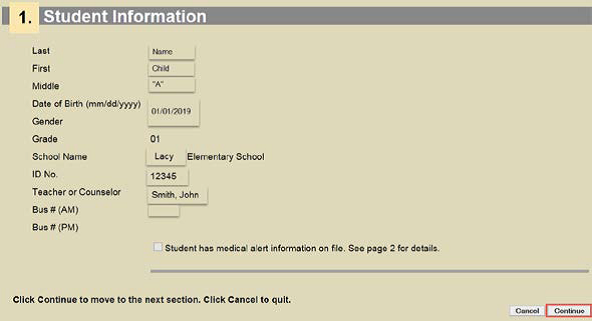 Section 1 Student Information Screen Shot