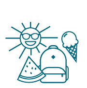 icon of summer learning with sun and backpacks
