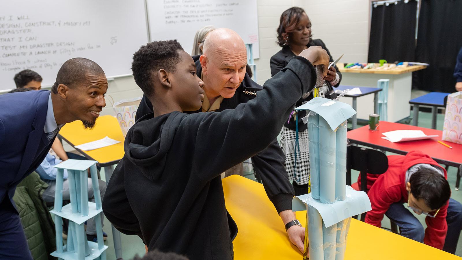 Walt Whitman Middle School students impress Vice Chairman of the Joint Chiefs of Staff as they demonstrated their engineering skills with a special STEM challenge